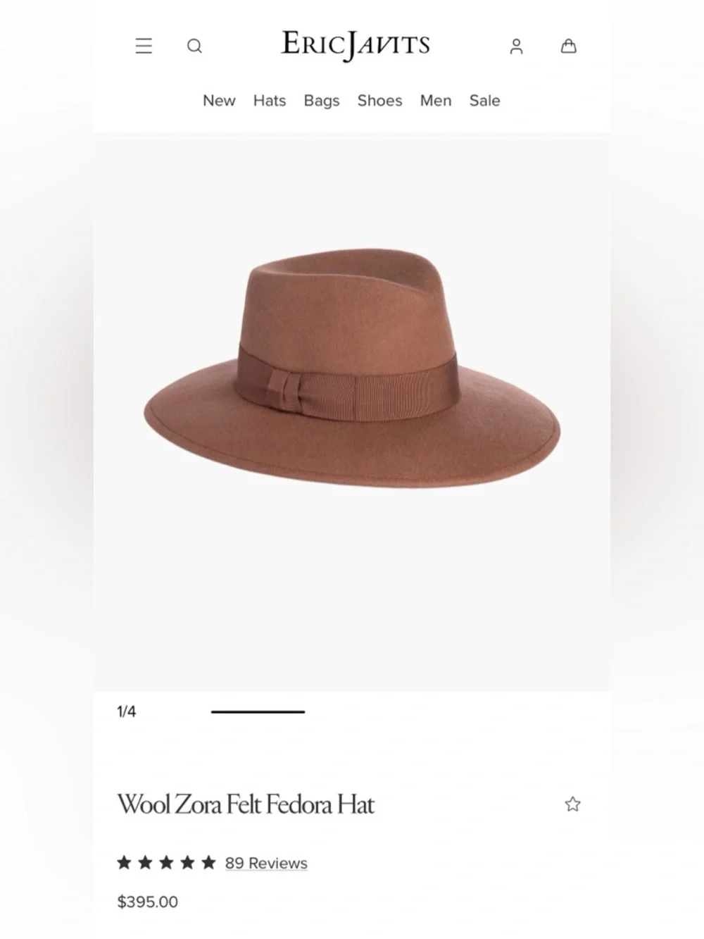 Eric Javits Wide-Brim Wool Fedora Hat in Russet - Picture 1 of 10